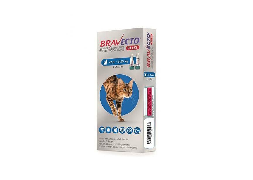 BRAVECTO PLUS 250MG SPOT ON KAT 2,8-6,25KG 2 PIP