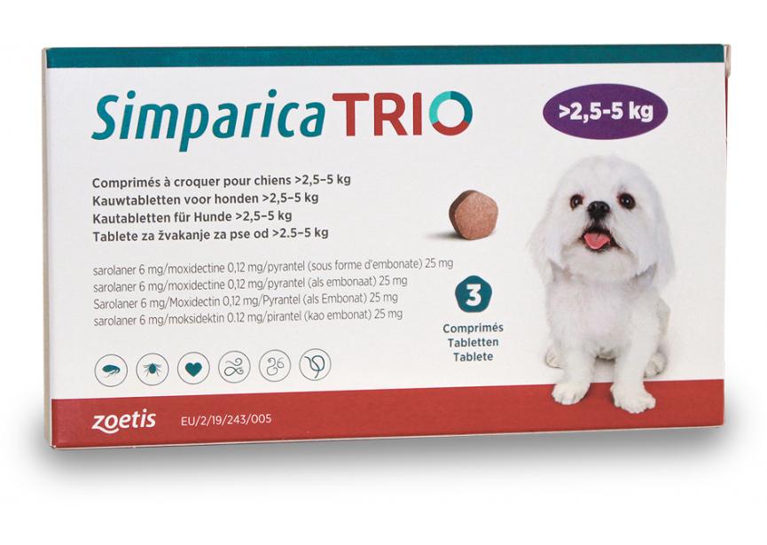 SIMPARICA TRIO HOND  meer dan 2,5-5 KG 3CO